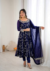 Royal Neavy Blue Blossom Embroidered Anarkali