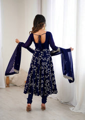 Royal Neavy Blue Blossom Embroidered Anarkali