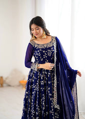 Royal Neavy Blue Blossom Embroidered Anarkali