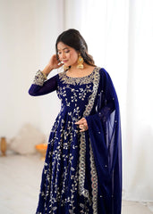 Royal Neavy Blue Blossom Embroidered Anarkali