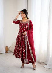 Royal Red Blossom Embroidered Anarkali
