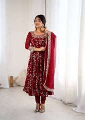 Royal Red Blossom Embroidered Anarkali