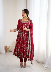 Royal Red Blossom Embroidered Anarkali