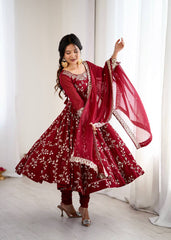 Royal Red Blossom Embroidered Anarkali