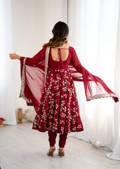 Royal Red Blossom Embroidered Anarkali