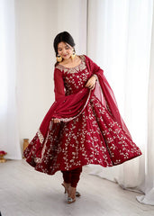 Royal Red Blossom Embroidered Anarkali