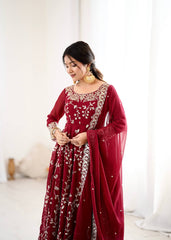 Royal Red Blossom Embroidered Anarkali