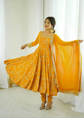Royal Mustard Blossom Embroidered Anarkali