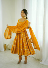 Royal Mustard Blossom Embroidered Anarkali