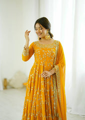Royal Mustard Blossom Embroidered Anarkali