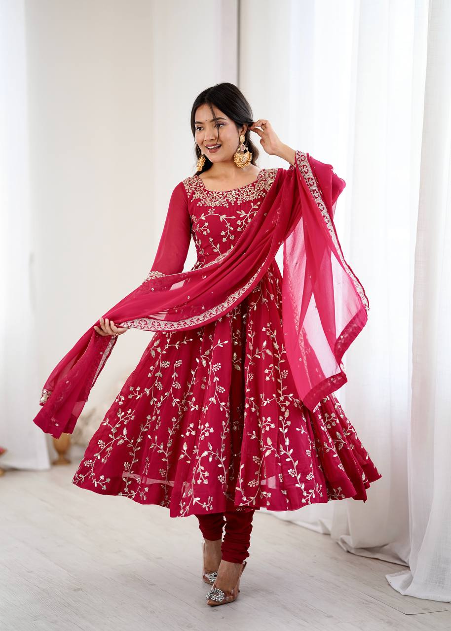 Royal Rani Pink Blossom Embroidered Anarkali