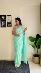 Crush Sequence Worked Georgette Blue Saree