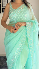 Crush Sequence Worked Georgette Blue Saree