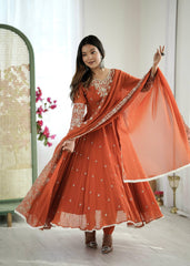 Get Your Perfect Twirl In This Rust Orange Glow Anarkali