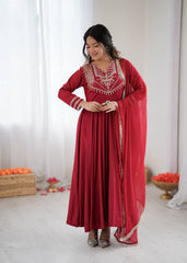 Radiant Red Roman Silk Embroidered Anarkali Set