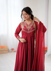 Radiant Red Roman Silk Embroidered Anarkali Set