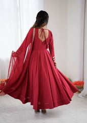 Radiant Red Roman Silk Embroidered Anarkali Set