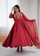 Radiant Red Roman Silk Embroidered Anarkali Set