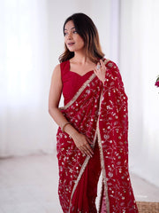 The Royal Red Embroidered Drape