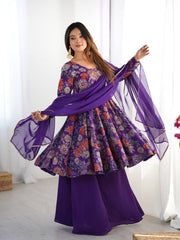 Elegant Floral Purple Chanderi Palazzo Set