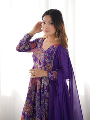 Elegant Floral Purple Chanderi Palazzo Set