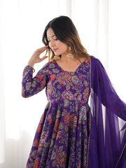 Elegant Floral Purple Chanderi Palazzo Set