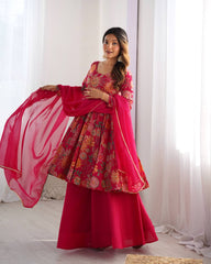 Elegant Pink Floral  Chanderi Palazzo Set