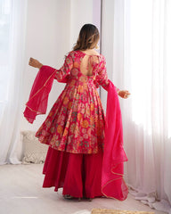 Elegant Pink Floral  Chanderi Palazzo Set