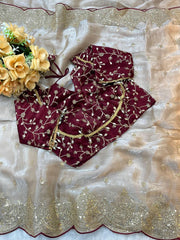 Beige Color Pure Soft Fendy Chiffon Embroidery Work Saree With Blouse