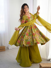 Elegant Mahendi Floral  Chanderi Palazzo Set