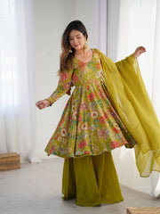 Elegant Mahendi Floral  Chanderi Palazzo Set