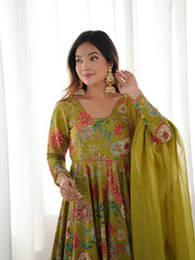 Elegant Mahendi Floral  Chanderi Palazzo Set