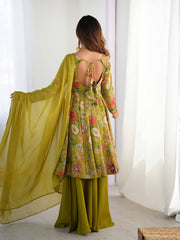 Elegant Mahendi Floral  Chanderi Palazzo Set