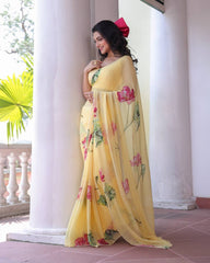 Butter Yellow Dreamy Floral Print Saree