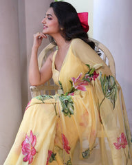 Butter Yellow Dreamy Floral Print Saree