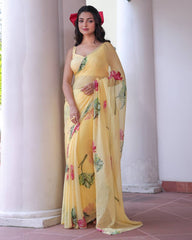 Butter Yellow Dreamy Floral Print Saree