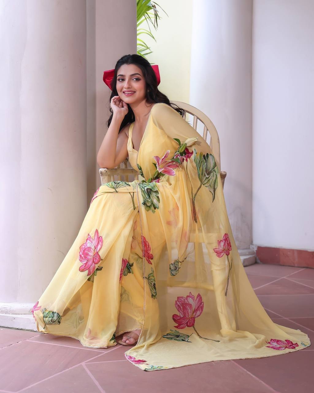 Butter Yellow Dreamy Floral Print Saree
