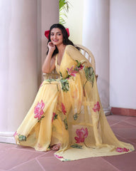 Butter Yellow Dreamy Floral Print Saree