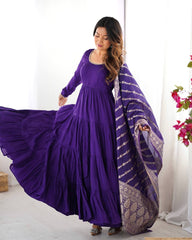 Classic Purple Chanderi Anarkali With Banarasi Jacquard Work Dupatta