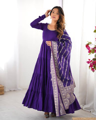 Classic Purple Chanderi Anarkali With Banarasi Jacquard Work Dupatta