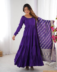 Classic Purple Chanderi Anarkali With Banarasi Jacquard Work Dupatta