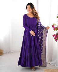 Classic Purple Chanderi Anarkali With Banarasi Jacquard Work Dupatta