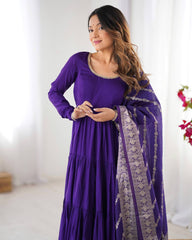 Classic Purple Chanderi Anarkali With Banarasi Jacquard Work Dupatta