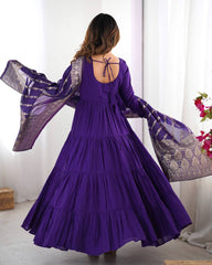 Classic Purple Chanderi Anarkali With Banarasi Jacquard Work Dupatta
