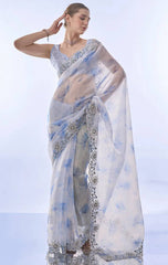 Pastel Blue Floral Saree