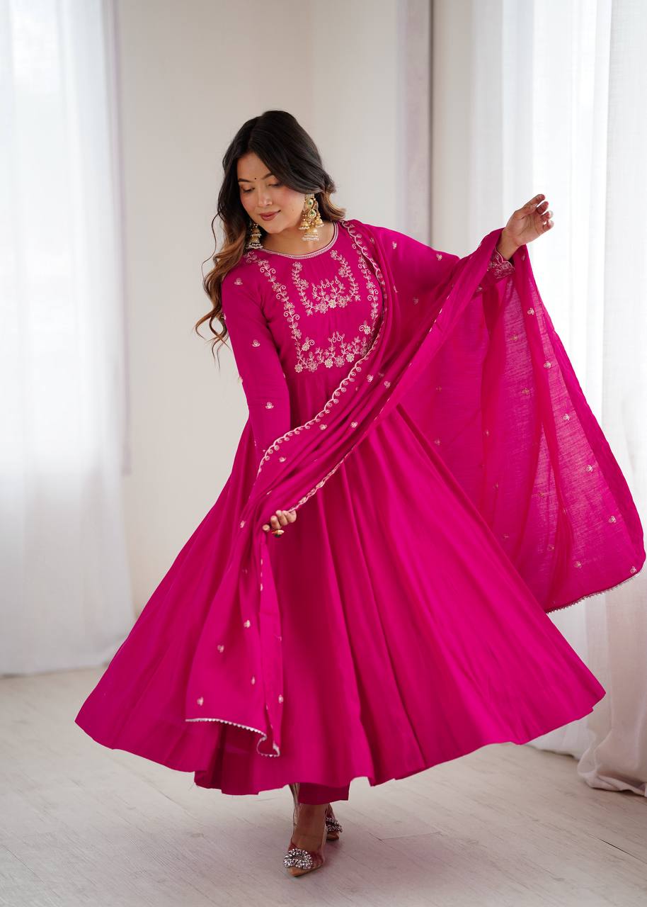 Gulnaar Pink Embroidered Anarkali Set