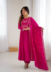 Gulnaar Pink Embroidered Anarkali Set