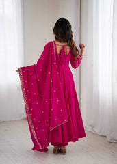 Gulnaar Pink Embroidered Anarkali Set