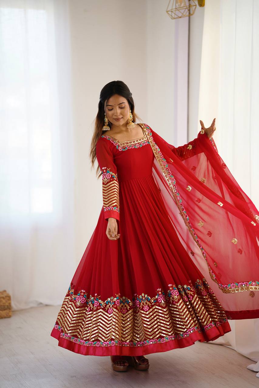 Where Floral Embroidery Meets the Red Dream Anarkali