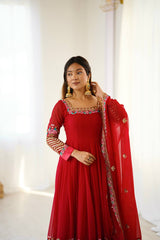 Where Floral Embroidery Meets the Red Dream Anarkali